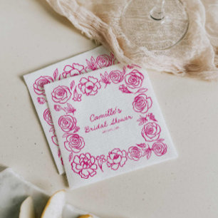 Roze bloemige grillige bruiloftsfeest papieren ser servet