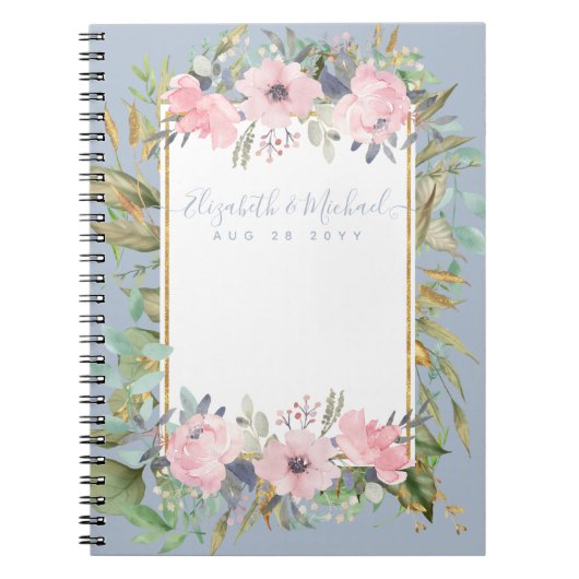 Roze Bloemige Groene Boho Bruiloft Notitieboek (Voorkant)