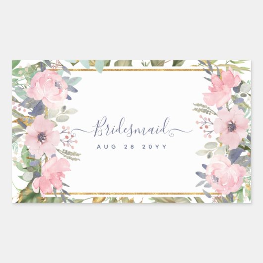 Roze bloemige groene boho-bruiloft rechthoekige sticker (Voorkant)