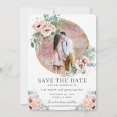 Roze Bloemige Groene Foto Save the Date Kaart (Voorkant)