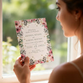 Roze Bloemige Groene Huwelijk Kaart