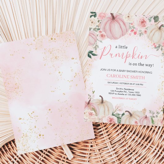 Roze Bloemige Groene Kleine Pompoen Kaart