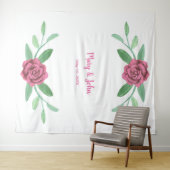 Roze Bloemige Groene Loof Foto Achtergrond Wandkleed (In Situ (horizontaal))