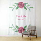 Roze Bloemige Groene Loof Foto Achtergrond Wandkleed (In situ)