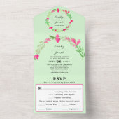 Roze Bloemige Groene Plant Pale Green Chic Trouw R All In One Uitnodiging (Binnen)