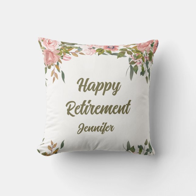Roze Bloemige Groene Rustieke Boho Gelukkig Pensio Kussen (Voorkant)
