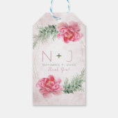 Roze Bloemige Groene Waterverf Bruiloft Cadeaulabel (Achterkant)