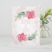 Roze Bloemige Groene Waterverf Bruiloft Kaart (Staand voorkant)