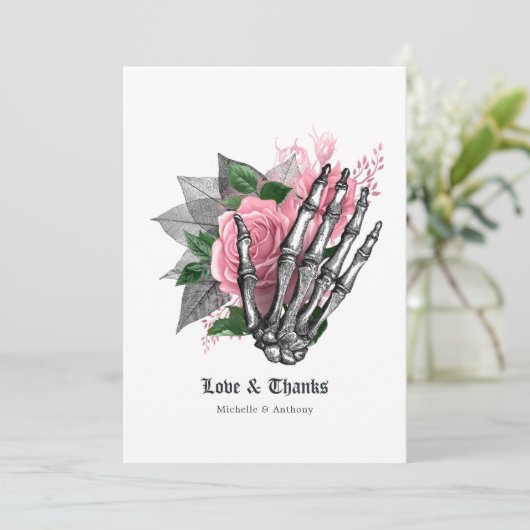 Roze Bloemige Halloween Gotische Bedankkaart (Staand voorkant)