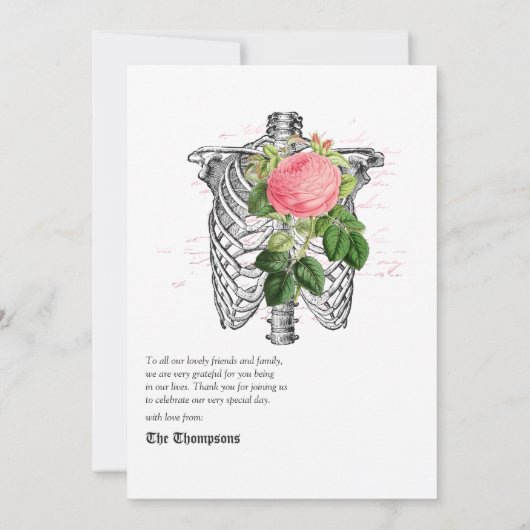 Roze Bloemige Halloween Gotische Bedankkaart (Achterkant)