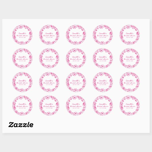 Roze Bloemige Handgetekend Ronde Sticker (Vel)