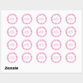 Roze bloemige handgetekende ronde sticker (Vel)
