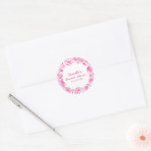 Roze bloemige handgetekende ronde sticker (Envelop)