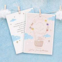 Roze Bloemige Heet Luchtballon Teddybeer Babyshowe