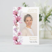Roze Bloemige Herdenkings-rouwfoto kaart (Staand voorkant)