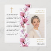 Roze Bloemige Herdenkings-rouwfoto kaart (Voorkant / Achterkant)