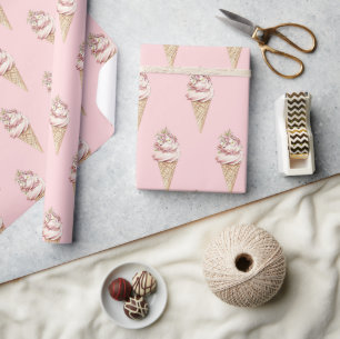 Roze bloemige Here's the Scoop ijs verjaardag Cadeaupapier