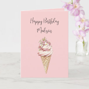 Roze bloemige Here's the Scoop ijs verjaardag Kaart