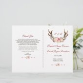 Roze bloemige herten wedding programma met charme (Staand voorkant)
