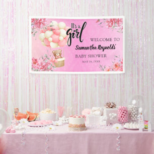 Roze Bloemige Het is een Meisje Baby Borrel Spandoek