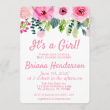 Roze bloemige Het is een meisje babyshower uitnodi