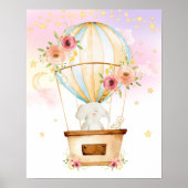 Roze bloemige hete luchtballon Olifant Avontuur Poster (Voorkant)