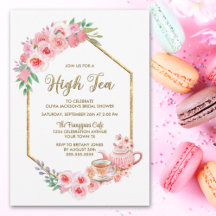 Roze Bloemige High Tea Bruidsuitnodiging