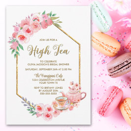 Roze Bloemige High Tea Bruidsuitnodiging Kaart
