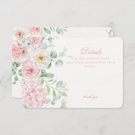 Roze Bloemige Hortensia Botanische Bloemen Details Informatiekaartje (Voorkant / Achterkant)