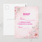 "Roze bloemige huwelijks RSVP kaart reactiekaart" (Voorkant / Achterkant)