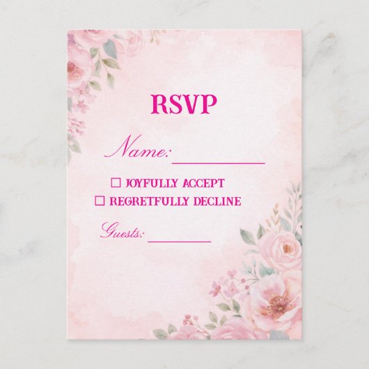 "Roze bloemige huwelijks RSVP kaart reactiekaart" (Voorkant)
