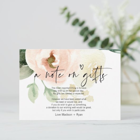 Roze bloemige huwelijkskaart voor cadeautips informatiekaartje (Staand voorkant)