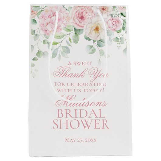 Roze bloemige Hydrangea Bruiloft Favor Medium Cadeauzakje (Voorkant)