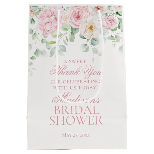 Roze bloemige Hydrangea Bruiloft Favor Medium Cadeauzakje (Achterkant)