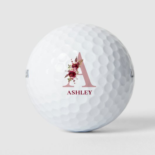 Roze bloemige initiaal A monogram Golfballen (Voorkant)