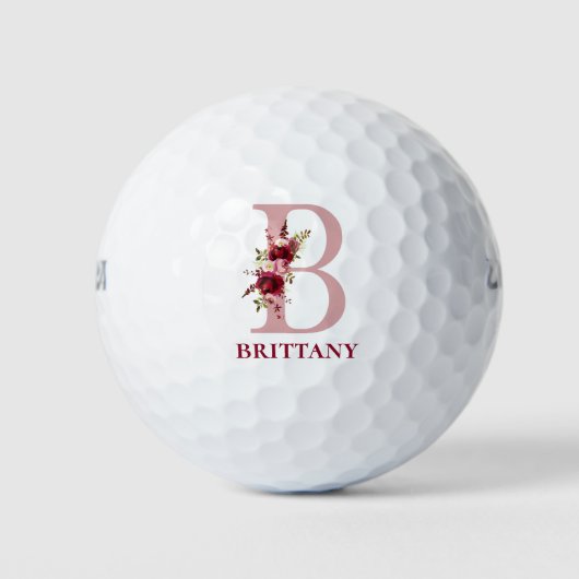 Roze bloemige initiaal B monogram Golfballen (Voorkant)