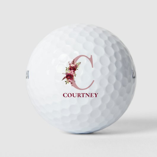 Roze bloemige initiaal C monogram Golfballen (Voorkant)