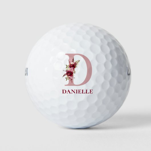 Roze bloemige initiaal D monogram Golfballen (Voorkant)