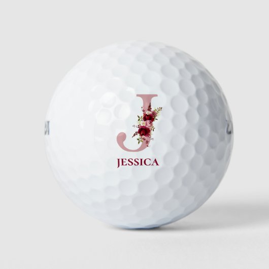 Roze bloemige initiaal J monogram Golfballen (Voorkant)