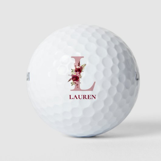Roze bloemige initiaal L monogram Golfballen (Voorkant)