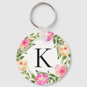 Roze Bloemige Initiaal Sleutelhanger (Voorkant)