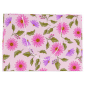 Roze Bloemige Kanten Daisy Papier Grote Cadeautas (Achterkant)