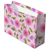 Roze Bloemige Kanten Daisy Papier Grote Cadeautas (Voorkant Gekanteld)