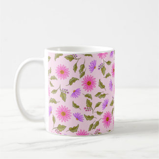 Roze bloemige kanten madeliefjes koffiemok