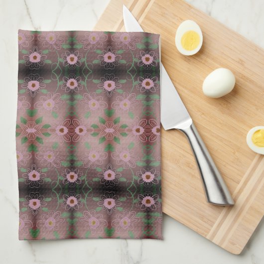  roze bloemige keukenhanddoek (Quarter Fold)