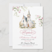Roze bloemige klassieke kerkdoop kaart (Voorkant)