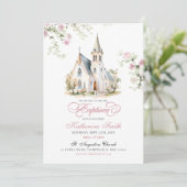 Roze bloemige klassieke kerkdoop kaart (Staand voorkant)