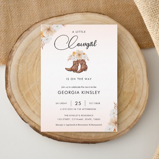 Roze bloemige kleine cowgirl western baby shower kaart