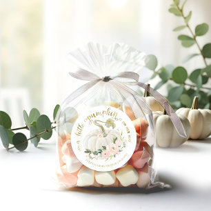 Roze Bloemige Kleine Pompoen Herfst Baby Shower Ronde Sticker