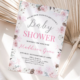 Roze Bloemige Kleine Sneeuwvlok Baby Shower Kaart